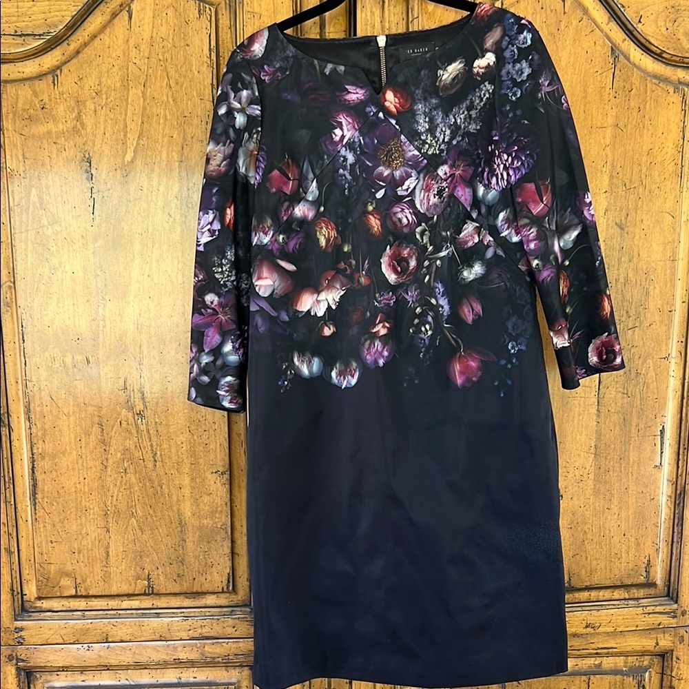 Floral Print Black Sheath Dress - Women's